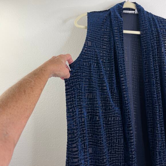 Susan Graver Blue Velvet Pattern Over Sheer Open Vest Top Women's Small - Picture 3 of 11